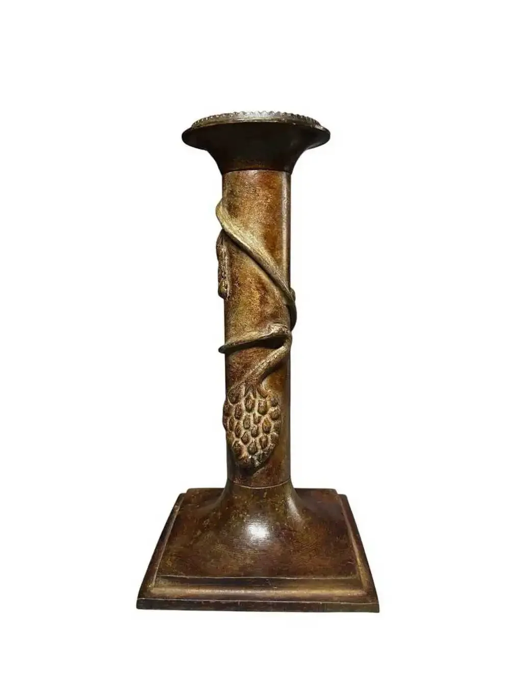 Vintage Aged Bronze Cast Metal Grapevine Candlestick Holder